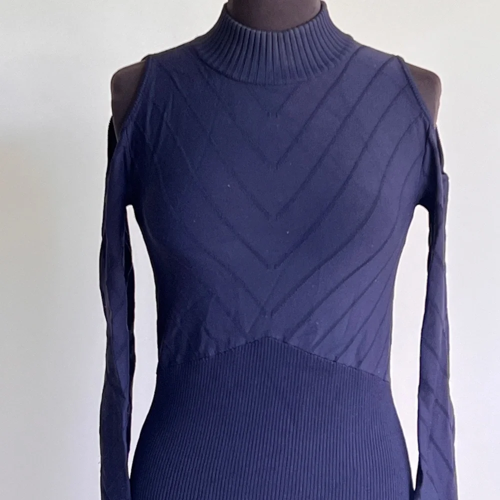 Manning Cartell Turtle Neck Navy Blue Maxi Dress Size Medium - Picture 2 of 14